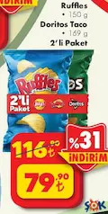 RUFFLES PATATES CİPSİ 150 G/DOTİSTOS TACO 169 G 2'Lİ PAKET